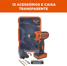 Carregar imagem no visualizador da galeria, Parafusadeira/Furadeira 12v Com 13 Acessorios + Caixa Black E Decker